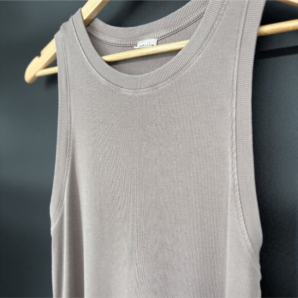 Wilfred Free Aritzia Women's Dunes Ribbed Tank Dress L Light Brown Tencel Modal - Picture 3 of 8